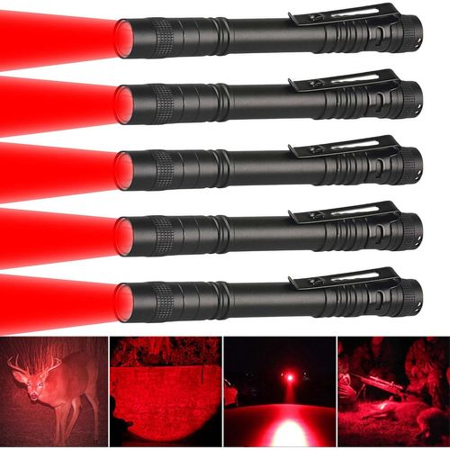 BAERTMY-Lampe De Poche Rouge Mini Lampe De Poche Led Rouge Avec Pince À Stylo Lampe De Poche Étanche Lampe De Poche Rouge 13Cm Pour L'Observation Des Étoiles, Vision Nocturne (5 Pack)