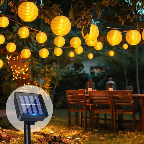BAERTMY-Guirlande Lumineuse Solaire Lanternes Extérieures, 8M 30 Led Guirlande Lampion Exterieur, 8 Modes Ip65 Étanche Éclairage Solaire Pour Décoration De Jardin, Terrasse, Balcon, Fête, Noël (Blanc
