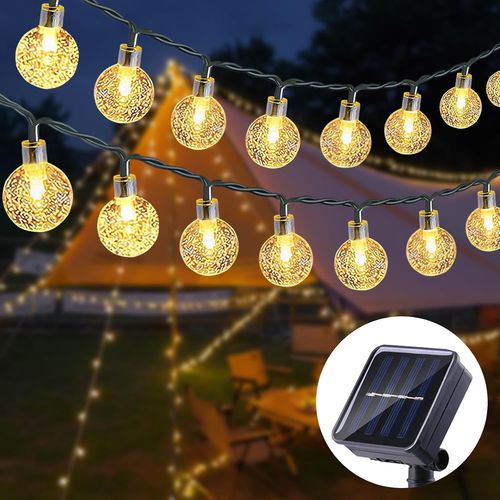 BAERTMY-Guirlande Lumineuse Solaire,11M 60 Leds Guirlande Lumineuses Solaires Exterieur,8 Modes,Boules De Cristal Extérieure Étanche Ip44 Pour Jardin,Arbres,Terrasse,Noël,Mariages,Fêtes(Blanc Chaud)