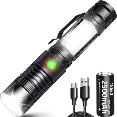 BAERTMY-Torche Lampe De Poche,2000 Lumens Led Usb Rechargeable Puissante Lampe Cob Portable Zoomable Torche Pour Auto Garage Atelier Camping Bricolage (Pile Rechargeable Incluse & Magnétique Au Bas)