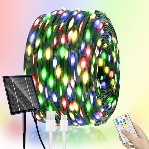 BAERTMY-Guirlande Lumineuse Solaire Extérieure, 50M 500Led Noel Guirlande Lumières Extérieur, 19 Modes Solaire D'Extérieur Guirlande Lumineuse Étanche Pour Jardin, Noël, Fête, Décoration(Multicolore)