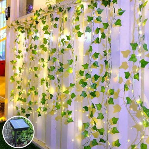 BAERTMY-Guirlande Lumineuse Solaire Extérieure, 10M 100Led Guirlande Lumineuse Lierre 8 Modes Guirlande Lumineuse Solaire,Guirlande Lierre Étanche Guirlande Lumineuse Pour Noël, Mariages Décoration