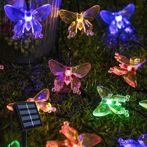 BAERTMY-Guirlande Lumineuse Extérieure Solaire, 5M 20 Led Papillon Guirlande Lumineuse, 8 Modes Guirlande Solaire Exterieur Étanche, Papillon Decoration Pour Jardin Cour Noël Mariage Patio Fête