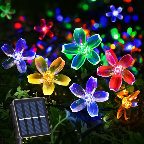 BAERTMY-Guirlande Lumineuse Extérieur, 7M 50Led 8 Modes Guirlande Solaire Exterieur En Forme De Fleur De Cerisier Étanche Pour Extérieur Mariage, Décoration De Jardin Patio Cour Arbre De Noël