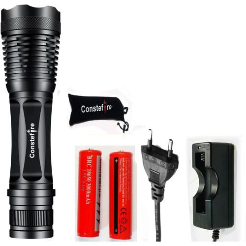 BAERTMY-Lampe Torche De Poche Led Haute Puissance Avec 2 Piles Rechargeables 18650, Lampe De Poche Tactique Avec Chargeur Usb