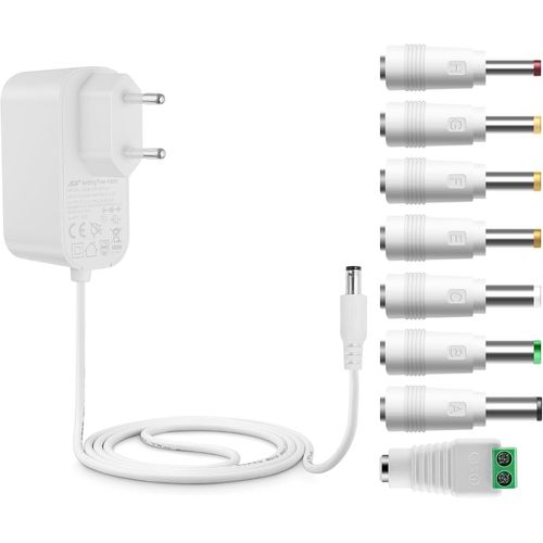 BAERTMY-Adaptateur Universel Ac-Dc 12V 3A 2A 1A 0,5A Chargeur D'Alimentation Ac240V À Dc12V 0,5 À 3A Pour Caméra De Surveillance Bande Led Avec 8 Adaptateurs Mâles (Dc12V 3A) Blanc