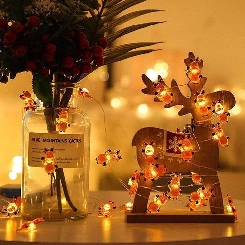 BAERTMY-Guirlande Lumineuse D'Intérieur À Piles-Motif Renne-2 M-20 Led-Décoration De Noël-Rideau Lumineux Extérieur-Blanc Chaud-Renne Éclairé À L'Extérieur-Piles Pour Fête