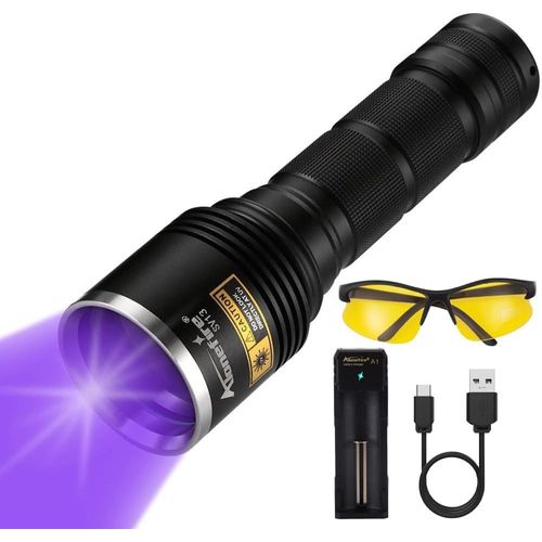 BAERTMY-Sv13 15W Lampe Torche Uv Led Puissante 365Nm Rechargeable Usb Ultraviolet Lumiere Noire Détecteur D'Urine Pour Peinture, Durcissement De Resine, Fluoresceine Avec Chargeur, Pile Incluse