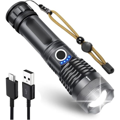 BAERTMY-Lampe Torche Led Super Lumineuse, Xhp50.2 Rechargeable 5000 Lumens Haute Puissance, Étanche, Alimentée Par Piles, Lampe Torche Standard Pour Camping, Survie, Randonnée, Marche, Cadeau
