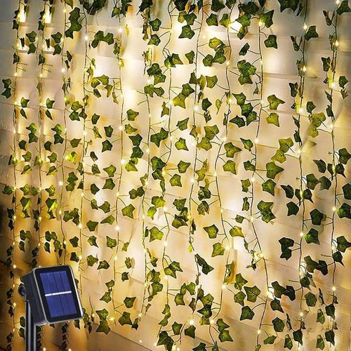 BAERTMY-Guirlande Lumineuse Solaire 10M 100 Led Lierre Artificiel Guirlande, 8 Modes Guirlande Feuilles Artificielles Ip65 Étanche Guirlande Lierre Lumineuse Pour Jardin Terrasse Balcon Noël Mariage