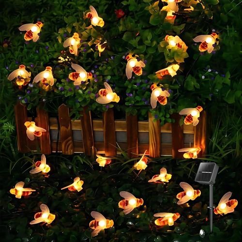 BAERTMY-Guirlande Lumineuse Solaire, 30 Led De 6,5 Mètres, Guirlande Lumineuse Multicolore À Led Pour Jardin, Patio, Fête De Mariage, Décoration De Noël (Abeille)