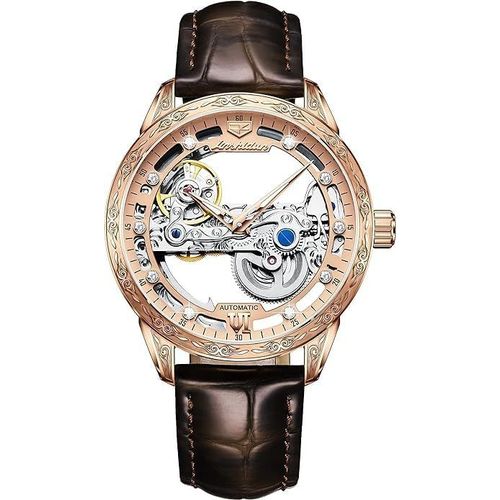 Chenquansarl-Montre Squelette M¿¿Canique ¿¿ Remontage Automatique, ¿¿Tanche, Lumineuse, En Cuir De Luxe Pour Homme