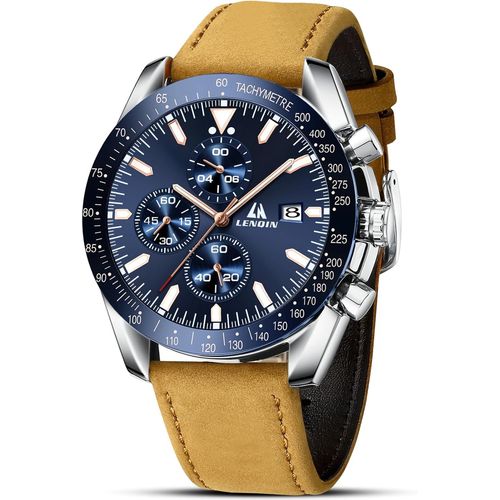 Chenquansarl-Montre Homme Montres Chronographes Pour Hommes Montre Quartz Analogique Etanche Lumineuse Montres Poignets Pour Hommes Montre Bracelet En Cuir Cadeau Pour Hommes