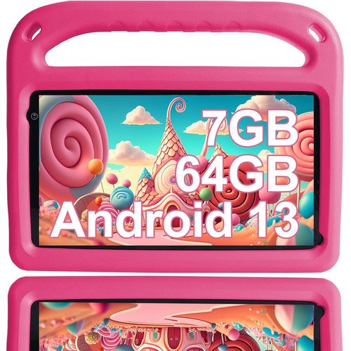 ChenQuanSarl-Tablette Enfants Android 13 Fhd 7 Pouces, 7 Go Ram+64 Go Rom (Tf 256 Go), Wifi 5G, Bluetooth, Éducation Des Enfants, Play Store, Double Caméra, Contrôle Parental, Avec Étui Pour Tablette