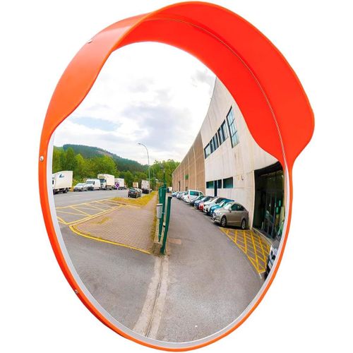YEMAESRE-Miroir Convexe De Sécurité Et De Surveillance Avec Visière | Vision À Angles Morts, Colonnes Et Coins Dans Les Magasins Et Les Garages | Dimensions Ø60 Cm | Couleur Orange