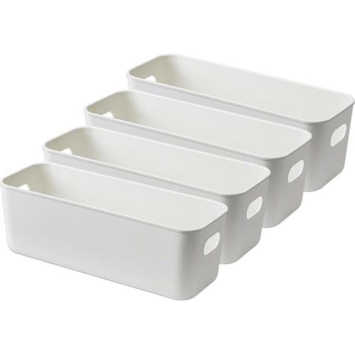 Yemaesre-Lot De 4 Boites Rangement Plastique, Paniers Pour Salle De Bain, Cuisine, Rectangulaires, Blanc