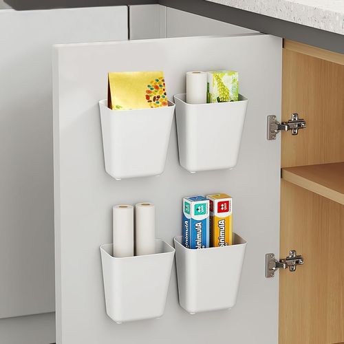 Yemaesre-4 Pièces Boîtes De Rangement Murales Autocollantes, Boîte De Rangement Pour Porte D'armoire De Cuisine, Pour Armoire, Salle De Bain, Réfrigérateur, Boîte De Rangement Pour Petits Objets
