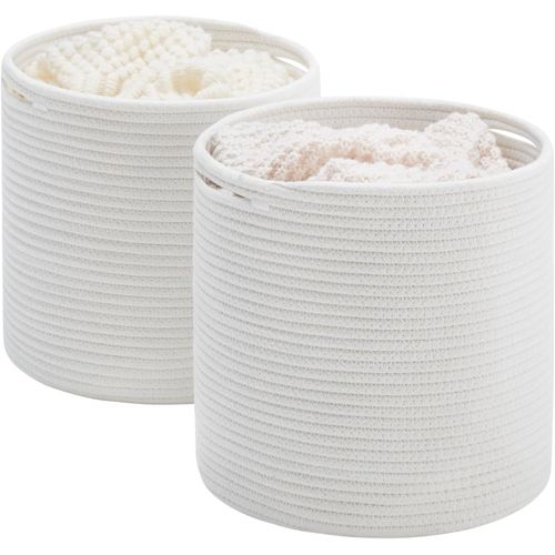 YEMAESRE-Lot De 2 Paniers Tressés En Coton Pour Chambre D'Enfant, Panier De Rangement, Cache-Pot Pour Salon, Chambre À Coucher, 28 X 28 Cm (Diamètre X Hauteur) Cm, Blanc