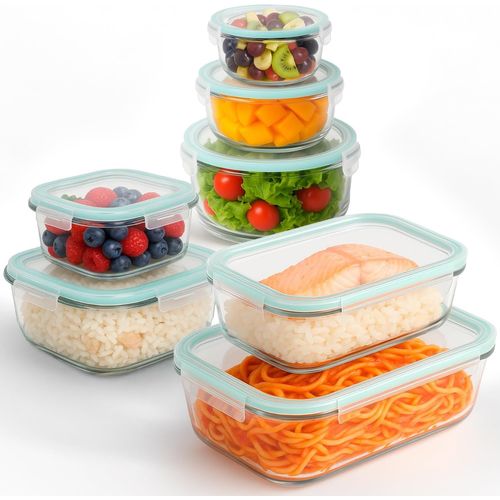 Chenquansarl-Boîte Alimentaire Hermétique En Verre, 8, 14 Ou 18 Pièces, Pour Aliments Hermétiques, Résistant Au Lave-Vaisselle, Rangement Cuisine, Sans Bpa, Certifié Fda (7 Récipients)