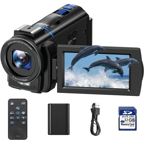 wagner-Caméscope Caméra Vidéo 4K 48Mp Vlogging Caméra Youtube,Vision Nocturne 3"" Écran Tactile Rotatif À 270°Zoom Numérique 16X Camcorder Video Camera,Camera Vlog Avec Carte 32 Go,Télécommande,Pile