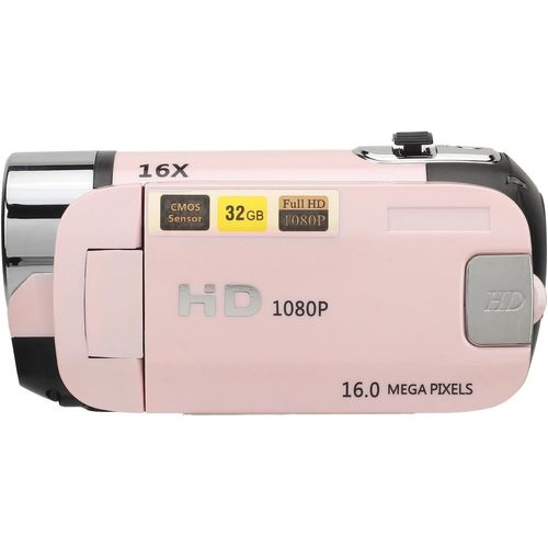 wagner-D90 1080P 16Mp Caméscope À Écran Rotatif 16X Zoom Enregistreur Vidéo Hd Avec Lumière De Remplissage Pour La Photographie De Voyage De Mariage (Pink)