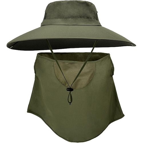 Wagner-2pcs Chapeau De Soleil Femme Homme À Large Bord 13.5cm Anti Uv Chapeau D'été Avec Protection Cou Et Masque Bandana Outdoor Casquette Chapeau De Brousse Pêche Chasse Camping
