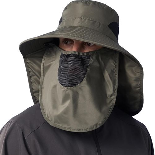 Wagner-Chapeau De Protection Solaire Avec Protection De La Nuque Et Masque Facial Amovible Pour Homme-Large Bord-Protection Uv-Chapeau Safari Étanche