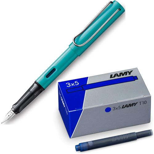 Wagner-Al-Star Lot De 3 Stylos Plume Légers En Aluminium Tourmaline Avec Poignée Ergonomique Et Plume En Acier Poli,Largeur De Point M T10,Cartouche D'encre Bleue