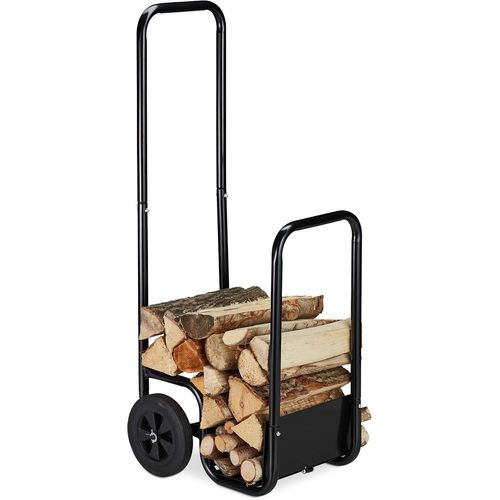 wagner-Chariot À Bois,En Acier,Avec 2 Roues,Transport & Stockage,Jusqu¿À 40 Kg,Panier À Bûches,Noir