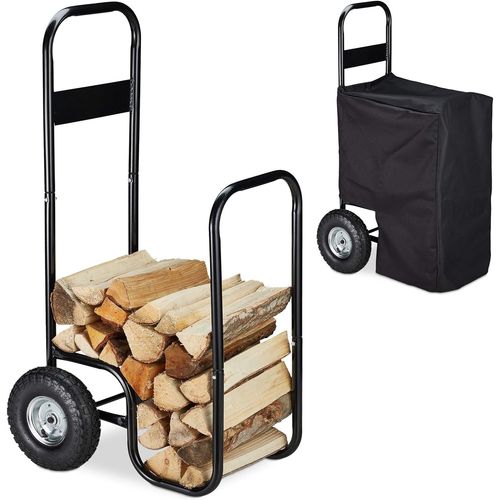 wagner-Chariot À Bois,Métal,Bâche De Protection,2 Roues,60 Kg,Transport & Stockage,Panier À Bûches,Noir