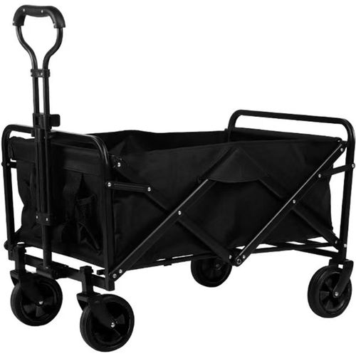 wagner-Noir Chariot D'Extérieur Pliable,Chariot De Plage,Chariot De Jardin 4 Roues Poignée Réglable Charrette Chariot De Transport À Roulettes Tout Terrain Pour Extérieur Portant 55Kg