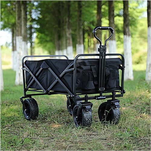 wagner-Chariot D'Extérieur Pliable,Chariot De Plage,Chariot De Jardin 4 Roues Poignée Réglable Charrette Chariot De Transport À Roulettes Tout Terrain Pour Extérieur Bbq Portant 55Kg