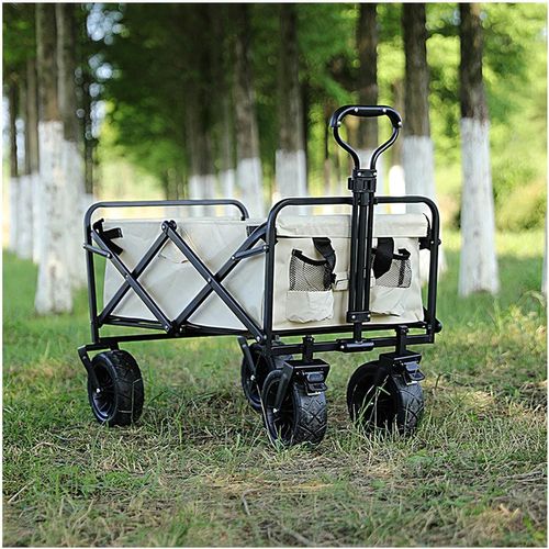 wagner-Chariot D'Extérieur Pliable,Chariot De Plage,Chariot De Jardin 4 Roues Poignée Réglable Charrette Chariot De Transport À Roulettes Tout Terrain Pour Extérieur Camping,Beige,6.5"" Wheels