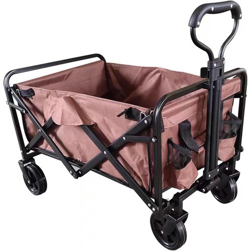 wagner-Chariot D'Extérieur Pliable,Marron Chariot De Plage,Chariot De Jardin 4 Roues Poignée Réglable Charrette Chariot De Transport À Roulettes Tout Terrain Pour Extérieur Portant 55Kg