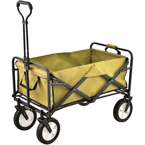 wagner-Kaki Chariot D'Extérieur Pliable,Chariot De Plage,Chariot De Jardin 4 Roues Poignée Réglable Charrette Pliants Chariot Avec Poches Latérales Et Roues Pvc Pour Extérieur
