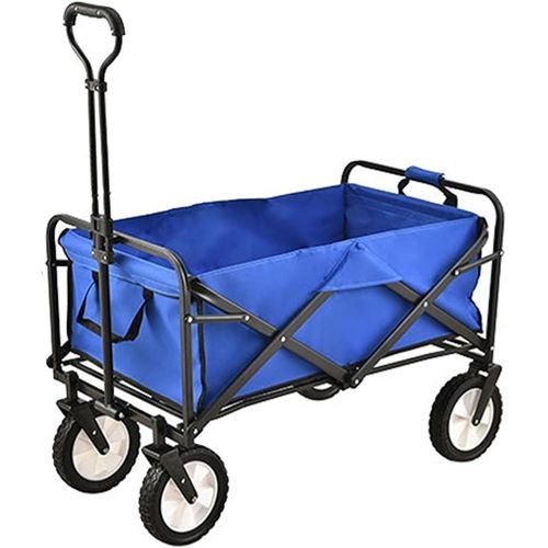 wagner-Bleu Chariot D'Extérieur Pliable,Chariot De Plage,Chariot De Jardin 4 Roues Poignée Réglable Charrette Pliants Chariot Avec Poches Latérales Et Roues Pvc