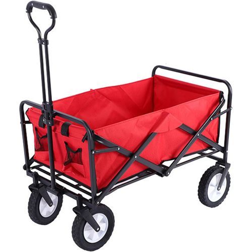wagner-Chariot D'Extérieur Pliable,Chariot De Plage,Chariot De Jardin 4 Roues Poignée Réglable Charrette Chariot De Transport À Roulettes Tout Terrain Pour Extérieur Portant 100Kg,55Kg,Red B,10"" Wheels
