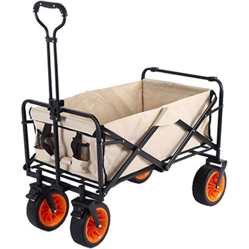 wagner-Chariot D'Extérieur Pliable,Chariot De Plage,Chariot De Jardin 4 Roues Poignée Réglable Charrette Chariot De Transport À Roulettes Tout Terrain Pour Extérieur Portant 100Kg,55Kg,Beige,10"" Wheels
