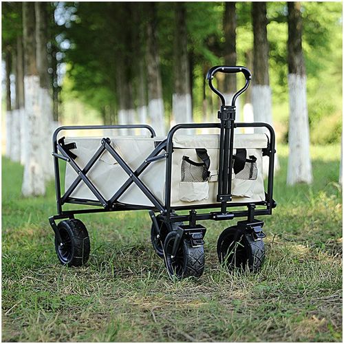 wagner-Chariot D'Extérieur Pliable,Chariot De Plage,Chariot De Jardin 4 Roues Poignée Réglable Charrette Chariot De Transport À Roulettes Tout Terrain Pour Extérieur Portant 55Kg,100Kg,Beige,10"" Wheels