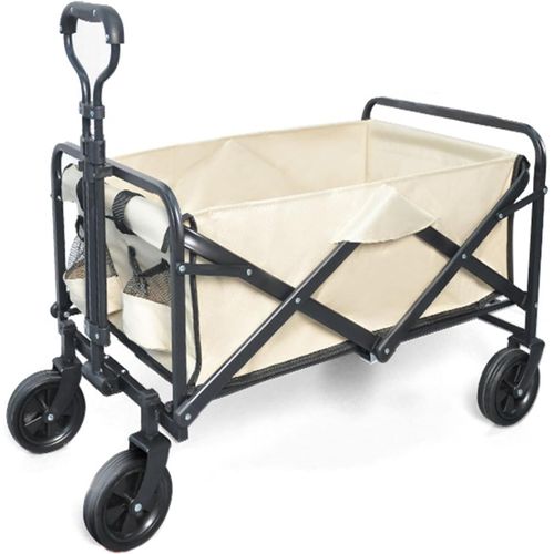 wagner-Chariot D'Extérieur Pliable,Beige Chariot De Plage,Chariot De Jardin 4 Roues Poignée Réglable Charrette Pliants Chariot Avec Poches Latérales Et Roue En Caoutchouc Portant 75 Kg