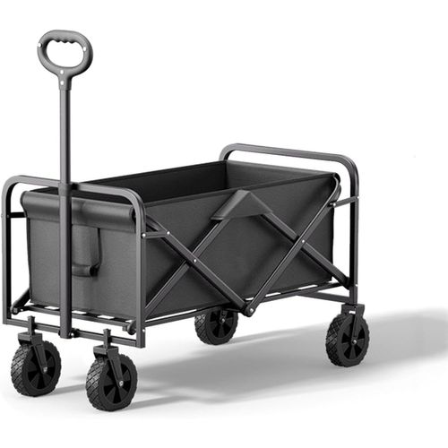 wagner-Noir Chariot D'Extérieur Pliable,Chariot De Plage,Chariot De Jardin 4 Roues Avec Poignée Réglable Charrette Pliants Portant 100 Kg Chariot Roue Pleine