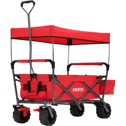 wagner-Chariot À Bras Pliable Avec Toit | Chariot À Main | Diable De Transport Chariot D'Outillage Avec 2 Poches En Filet Et Une Poche Extérieure | Pliable | Jusqu'À 100 Kg De Charge | Rouge