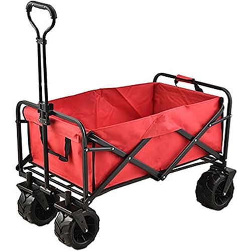 wagner-Rouge Chariot D'Extérieur Pliable,Chariot De Plage,Chariot De Jardin 4 Roues Poignée Réglable Charrette Pliants Chariot Avec Poches Latérales Et Roue De Plage Pour Extérieur