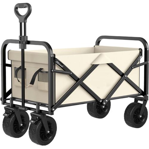 wagner-Chariot D'Extérieur Pliable,Chariot De Plage,Chariot De Jardin 4 Roues Poignée Réglable Charrette Chariot De Transport À Roulettes Chariot De Camping Avec Double Frein