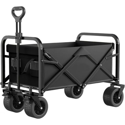 wagner-Chariot D'Extérieur Pliable,Noir Chariot De Plage,Chariot De Jardin 4 Roues Poignée Réglable Charrette Pliants Chariot Roue De Réservoir Double Frein Pour Extérieur Avec Double Frein