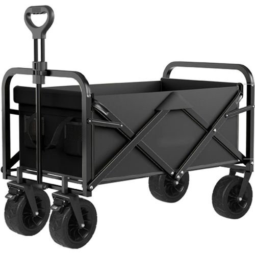wagner-Chariot D'Extérieur Pliable,Noir Chariot De Plage,Chariot De Jardin 4 Roues Poignée Réglable Charrette Pliants Chariot Pour Extérieur Avec Double Frein