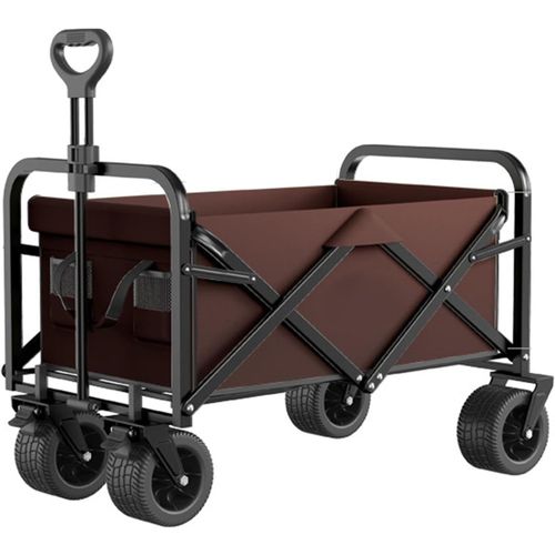 wagner-Chariot D'Extérieur Pliable,Brun Chariot De Plage,Chariot De Jardin 4 Roues Poignée Réglable Charrette Pliants Chariot Pour Extérieur Avec Roue De Réservoir Double Frein