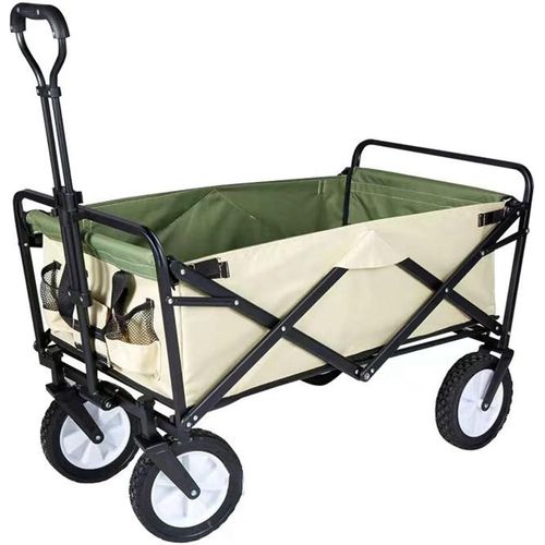 wagner-Beige Chariot D'Extérieur Pliable,Chariot De Plage,Chariot De Jardin 4 Roues Poignée Réglable Charrette Chariot De Transport À Roulettes Tout Terrain Pour Extérieur Portant 100Kg