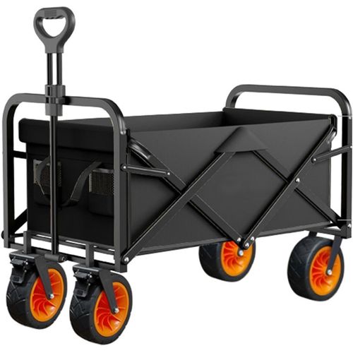 wagner-Noir Chariot D'Extérieur Pliable,Chariot De Plage,Chariot De Jardin 4 Roues Poignée Réglable Charrette Chariot De Transport À Roulettes Chariot De Camping Avec Frein
