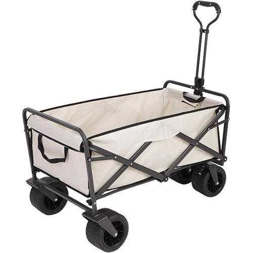wagner-Chariot D'Extérieur Pliable,Beige Chariot De Plage,Chariot De Jardin 4 Roues Poignée Réglable Charrette Chariot De Transport À Roulettes Tout Terrain Pour Extérieur Portant 100Kg